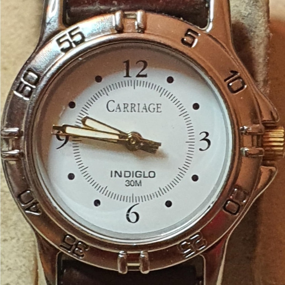 🦋 Carriage by Timex Silver/White Leather Women's Watch